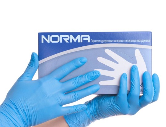 Перчатки NORMA голубой (XL) - нитриловые, текстурированные (45пар), NORMA / Таиланд